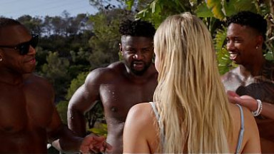 Beautiful blonde gets fucked hard by 4 black guys. HARDCORE PISS GANGBANG!!