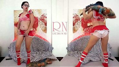 Playful cosplay striptease. Dance with a giant iguana. Double Regina 061