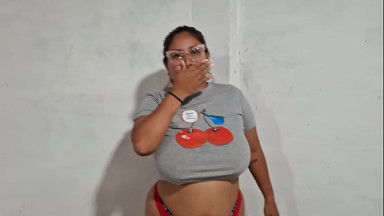 Latina bounces her big tits around