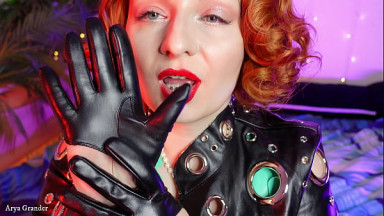 sexy short leather gloves - hot MILF teasing ASMR video with close up - glove fetish