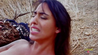 Tattooed girl gets her natural tits and pussy fucked hard outdoors