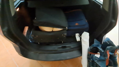 Wife hides in a travel and gets anal creampie from her husband's best friend