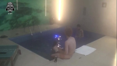 Threesome with friends in the motel pool