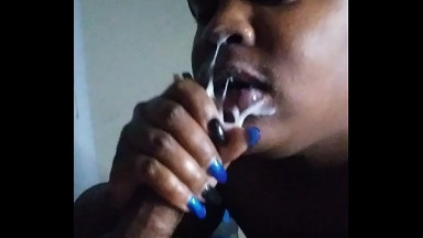 Ebony Bonnet wakes husband up by sucking his Dick