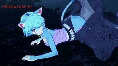 Furry Yiff Hentai - Wolf x Kitty Handjob, Blowjob & Fuck in the park with multiple cumshot