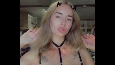 Petite Blonde dances in black lingirie