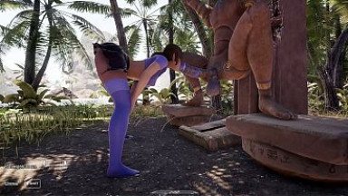 Lara Croft's pussy and ass were destroyed by a huge stone penis on the statues