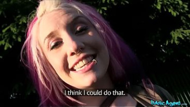 Pink Haired AMERICAN BABE with Big BOOBS fucked Outdoors in Public - Public Agent