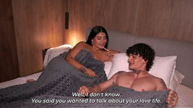 Busty Girl Arrives at a Hotel and Shares a Bed with a Shy Guy